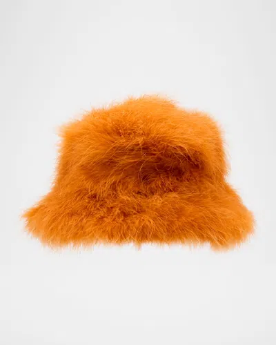 Adrienne Landau The Goldie Feathered Bucket Hat In Orange