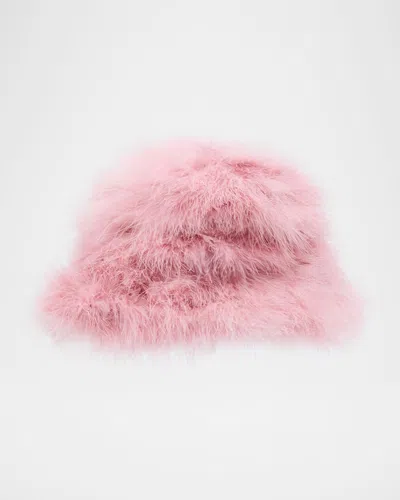 Adrienne Landau The Goldie Feathered Bucket Hat In Pink