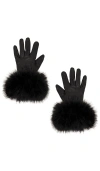 Adrienne Landau The Leather Faux Fur Glove In Jet Black