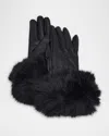 Adrienne Landau The Leather Faux Fur Glove In Jet Black