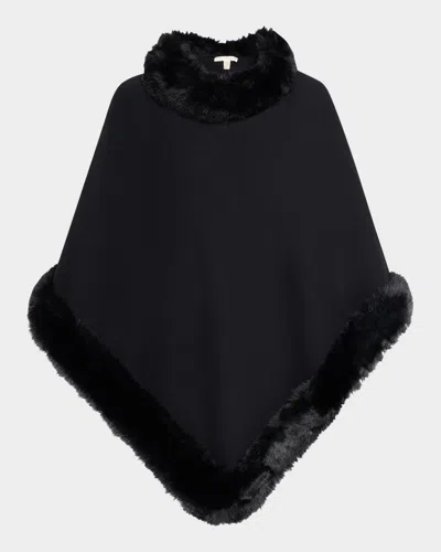 Adrienne Landau The Penny Poncho W/ Faux Fur Trim In Black