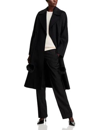 Adrienne Landau The Wool Blend Pom Pom Coat In Jet Black