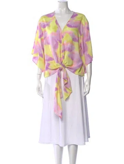 Pre-owned Adrienne Landau Tie-dye Print V-neck Blouse In Multi