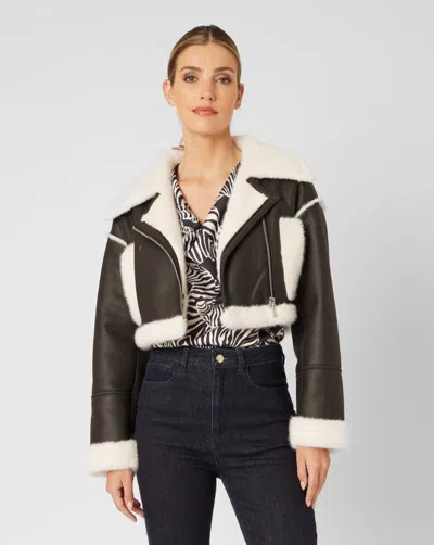 Adrienne Landau Vegan Leather Jacket With Faux Mink In Black