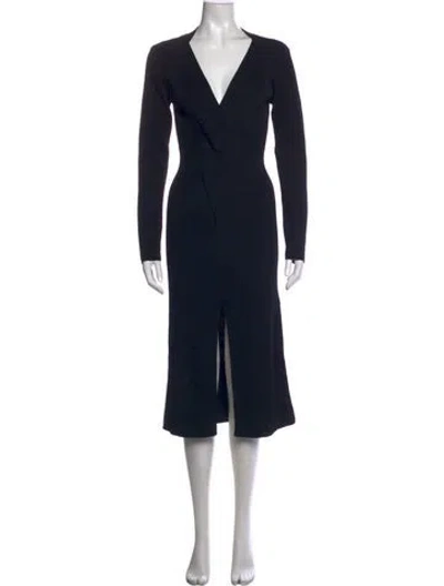 Pre-owned Adrienne Landau V-neck Midi Length Dress W/ Tags In Black