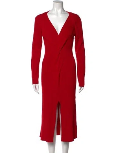 Pre-owned Adrienne Landau V-neck Midi Length Dress W/ Tags In Red