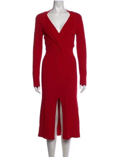 Pre-owned Adrienne Landau V-neck Midi Length Dress W/ Tags In Red