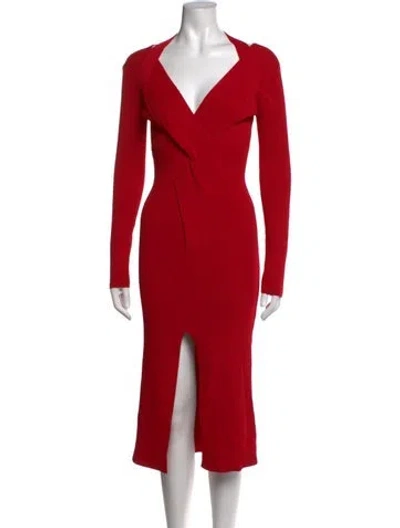 Pre-owned Adrienne Landau V-neck Midi Length Dress W/ Tags In Red