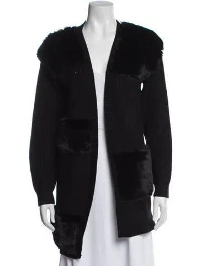 Pre-owned Adrienne Landau V-neck Sweater In Black