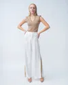 Adrienne Landau Wide Leg Pleated Pant In White