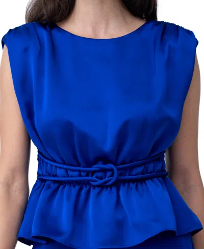 Adrienne Landau Women's Belted Peplum Top In Surf The Web Blue