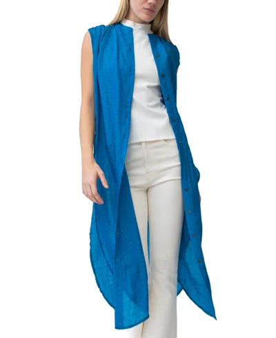 Adrienne Landau Women's Button-front Sleeveless Tunic In Seaport Blue