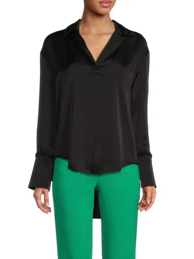 Adrienne Landau Women's Long Sleeve Satin Blouse In Jet Black