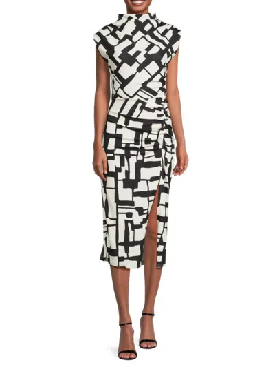 Adrienne Landau Women's Print Side Slit Midi Dress In Black White