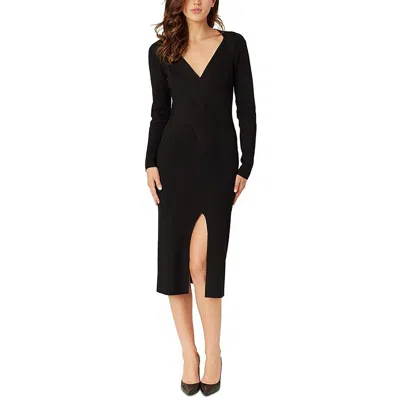 Adrienne Landau Womens Fitted Tea Length Sweaterdress In Black