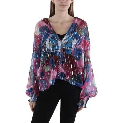 Adrienne Landau Womens Metallic Printed Button-down Top In Multi