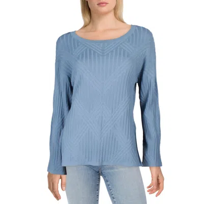 Adrienne Landau Womens Ribbed Cable Knit Pullover Sweater In Blue