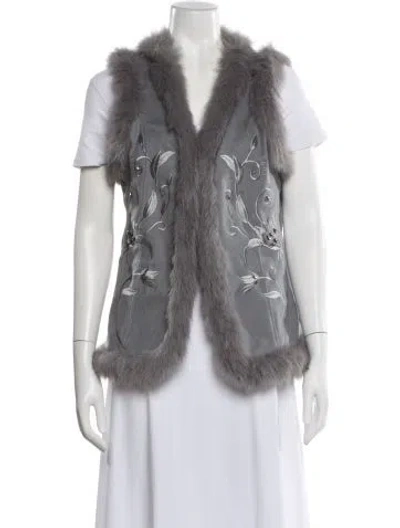 Pre-owned Adrienne Landau Wool Floral Print Vest In Gray