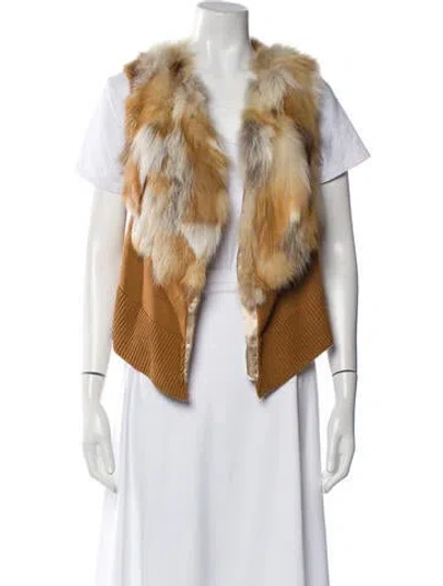 Pre-owned Adrienne Landau Wool Printed Fur Jacket In Brown