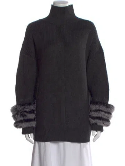 Pre-owned Adrienne Landau Wool Turtleneck Sweater W/ Tags In Black