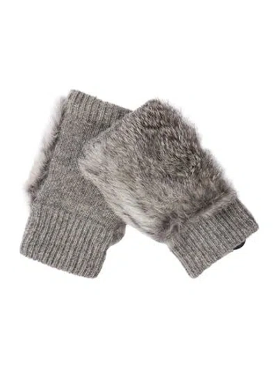 Pre-owned Adrienne Landau Wool-blend Fur Trim Knuckle Gloves In Gray