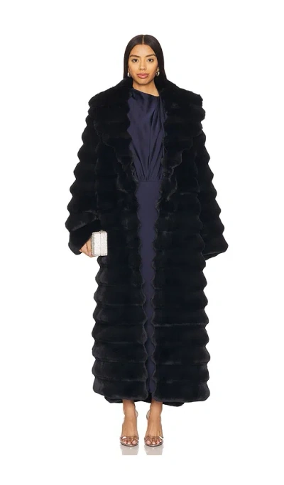 Adrienne Landau X Revolve The Chinchilla Full Length Coat In Navy