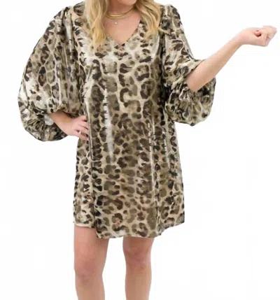 Adrienne Leopard Print Balloon Sleeve Mini Dress In Gold In Animal Print