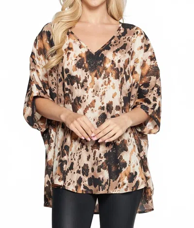 Adrienne Leopard Print Poncho Tunic Top In Multi In Gold