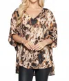 Adrienne Leopard Print Poncho Tunic Top In Multi In Brown