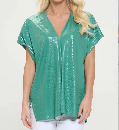 Adrienne Mamba Print V Neck Top In Willow Green In Multi