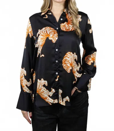 Adrienne Marley Bengal Tigress Shirt Top In Multi In Black