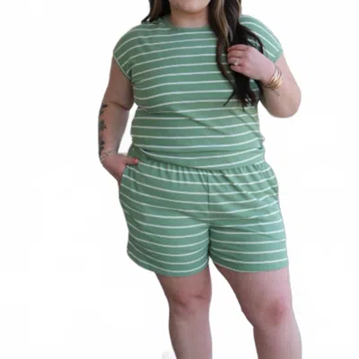Adrienne Mia Chic And Sweet Stripe Top In Sage/white In Green