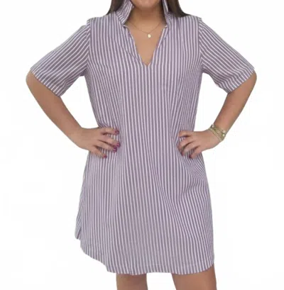 Adrienne Ruffle Collar A Line Dress Purple Stripe