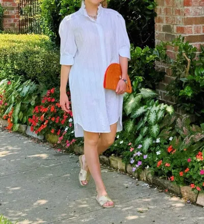 Adrienne Ruffle Collar Puff Sleeve Shirt Dress In White