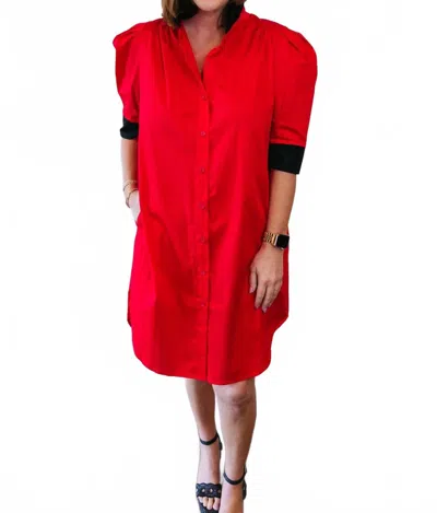 Adrienne Ruffle Collar Shirt Dress In Red And Black