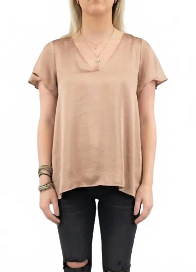 Adrienne Satin Flutter Top In Taupe In Brown