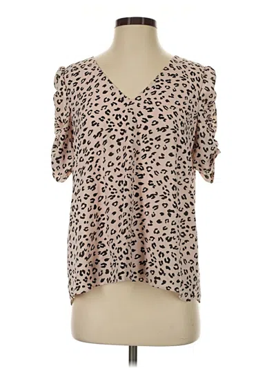 Pre-owned Adrienne Short Sleeve Blouse In Tan