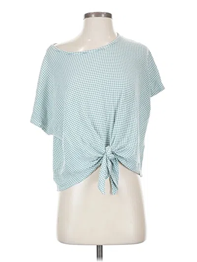 Pre-owned Adrienne Short Sleeve Top Teal Boatneck Tops In Blue