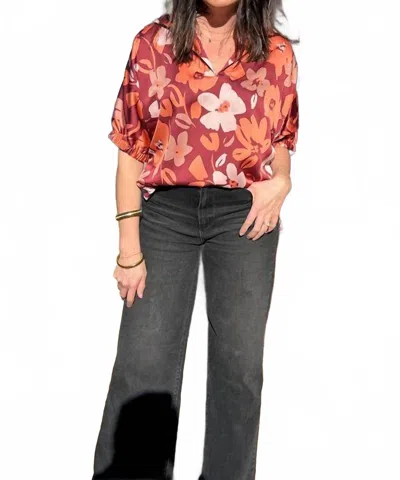 Adrienne Sloan Stand Collar Drop Shoulder Top In Rustwood Garden In Multi