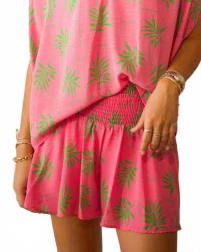 Adrienne Smocked Wide Waist Swing Short In Summer Palms In Multi