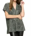 Adrienne Snake Print Double V-neck Top In Green In Green
