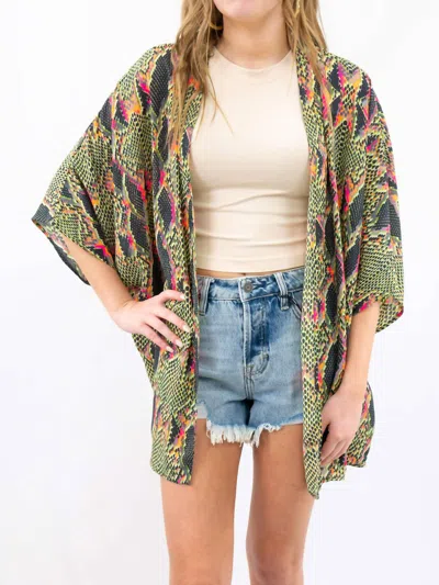 Adrienne Snake Print Neon Kimono In Green