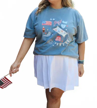 Adrienne Vacay Countdown Zara Pleated Skirt In White In Blue
