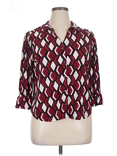 Pre-owned Adrienne Vittadini 3/4 Sleeve Blouse In Burgundy