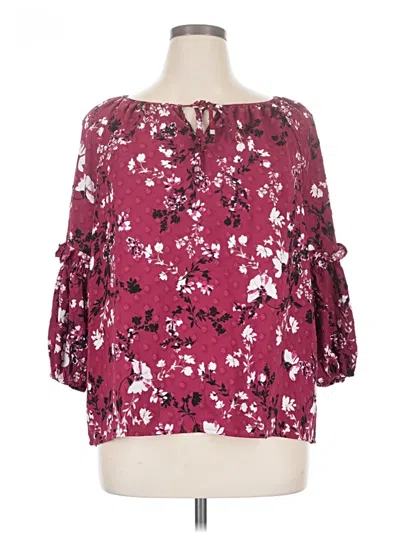 Pre-owned Adrienne Vittadini 3/4 Sleeve Blouse In Burgundy