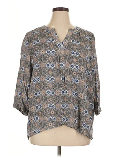 Pre-owned Adrienne Vittadini 3/4 Sleeve Blouse In Gray