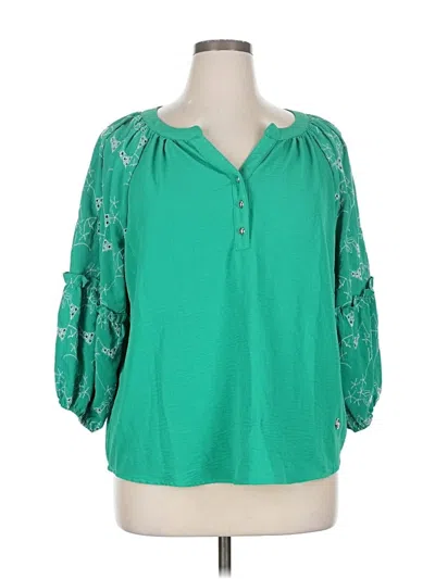 Pre-owned Adrienne Vittadini 3/4 Sleeve Blouse In Green