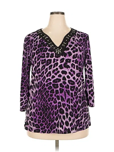 Pre-owned Adrienne Vittadini 3/4 Sleeve Blouse In Purple