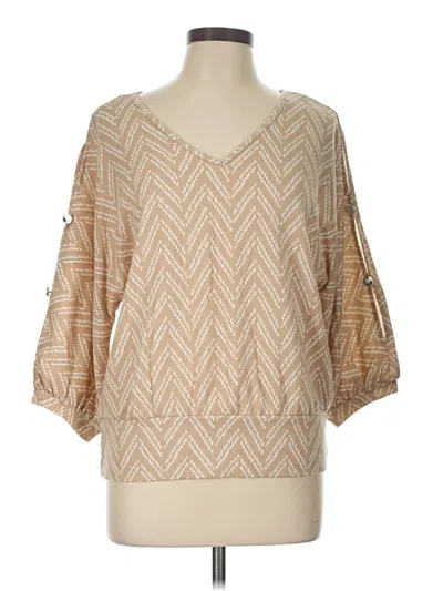 Pre-owned Adrienne Vittadini 3/4 Sleeve Blouse In Tan