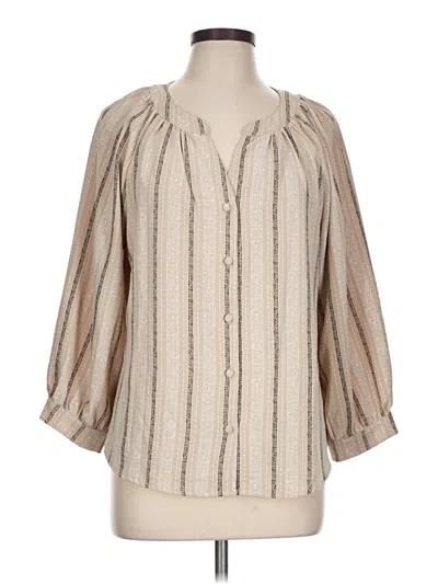Pre-owned Adrienne Vittadini 3/4 Sleeve Blouse In Tan